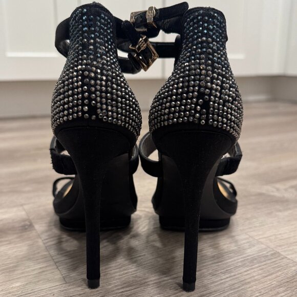 BCBG MAXAZRIA 290 Crystal Gold Dress T-Strap High H Stilletos Women's 6.5 - Picture 5 of 12